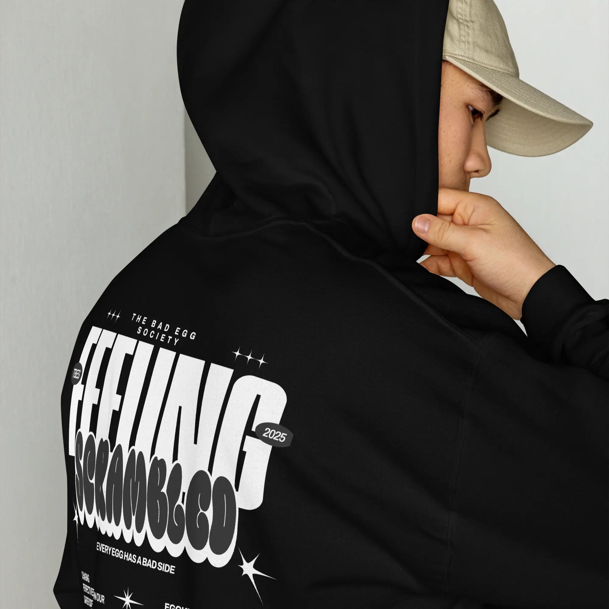 “Feeling Scrambled TBES hoodie – black unisex streetwear with emotional design”
