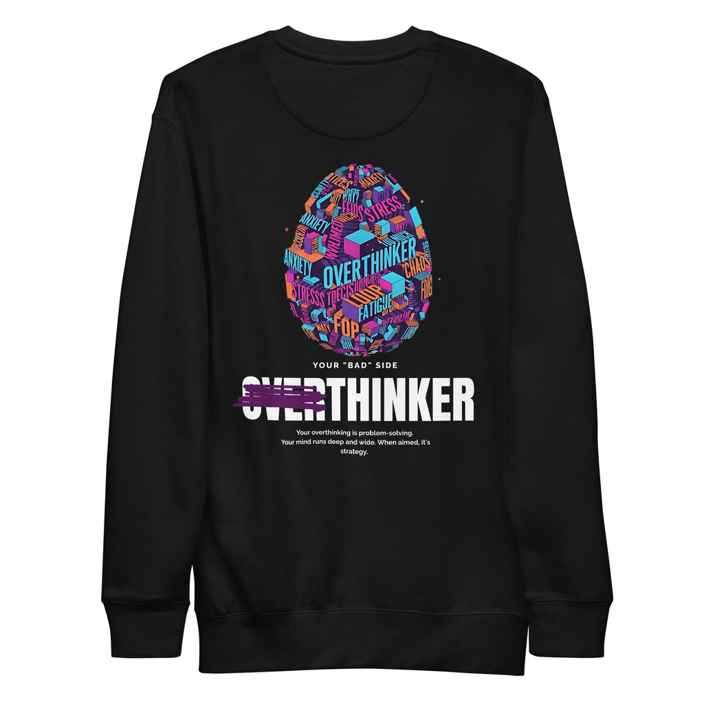 Overthinker unisex black sweatshirt front – The Bad Egg Society streetwear
